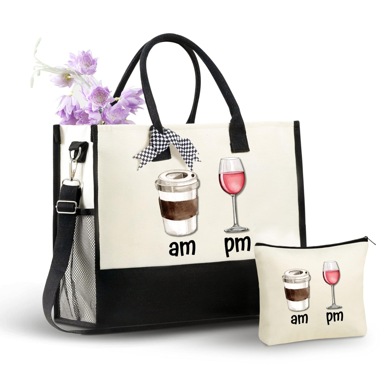 InnoBeta Wine Gifts for Women, Wine Lovers Gifts for Women Canvas Tote Bag, with Top Zipper Closure and Shoulder Strap for Birthday, Mother's Day, Christmas