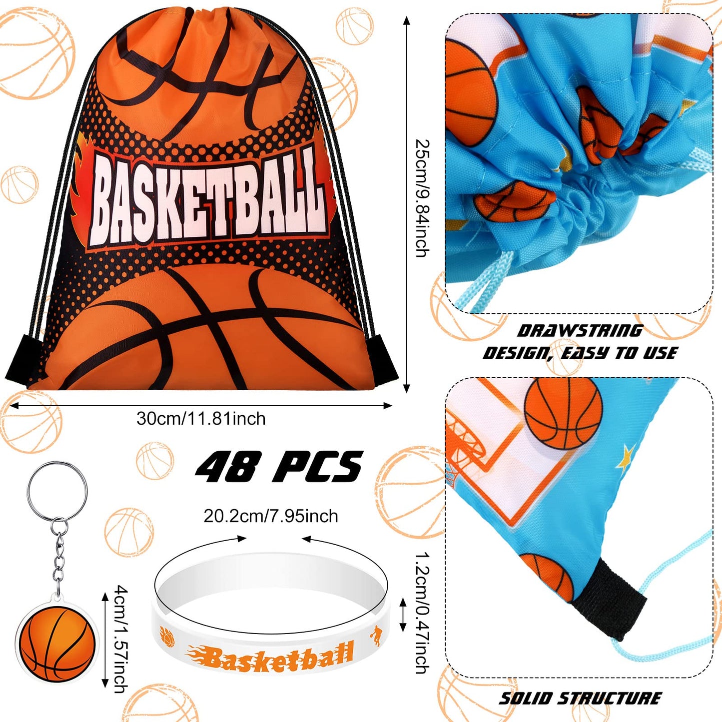 Talltalk 48 Pcs Basketball Party Favors Gifts Sets Kids Basketball Team Gifts 16 Sets Goodie Bags Stuffers Drawstring Candy Snack Bag Motivational Wristband Sport Keychains for Birthday Party Supplies