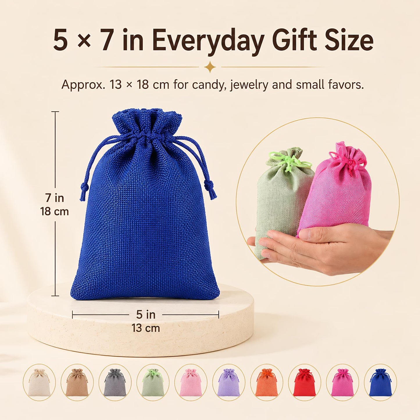 10 Pcs 5x7 inch Colorful Burlap Gift Bags with Drawstring, Multi-Purpose for Gifts Wrapping, Wedding Party Favor, Jewelry Pouches, Holidays DIY Craft Bags