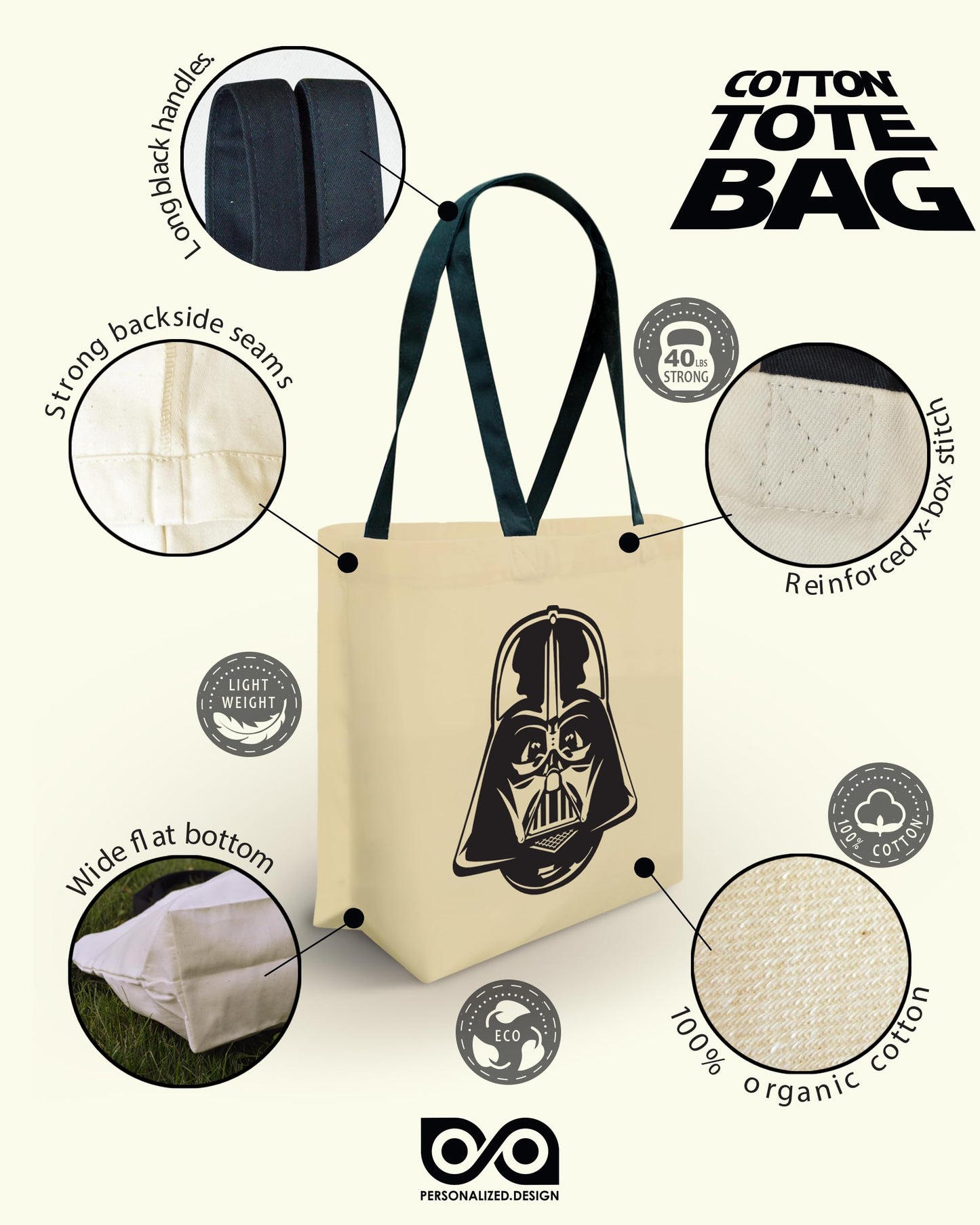 Personalized.Design Reusable Tote Bag Star Wars: Darth Vader - Christmas Party Gift Pouch - Shoulder Shopper with Handles
