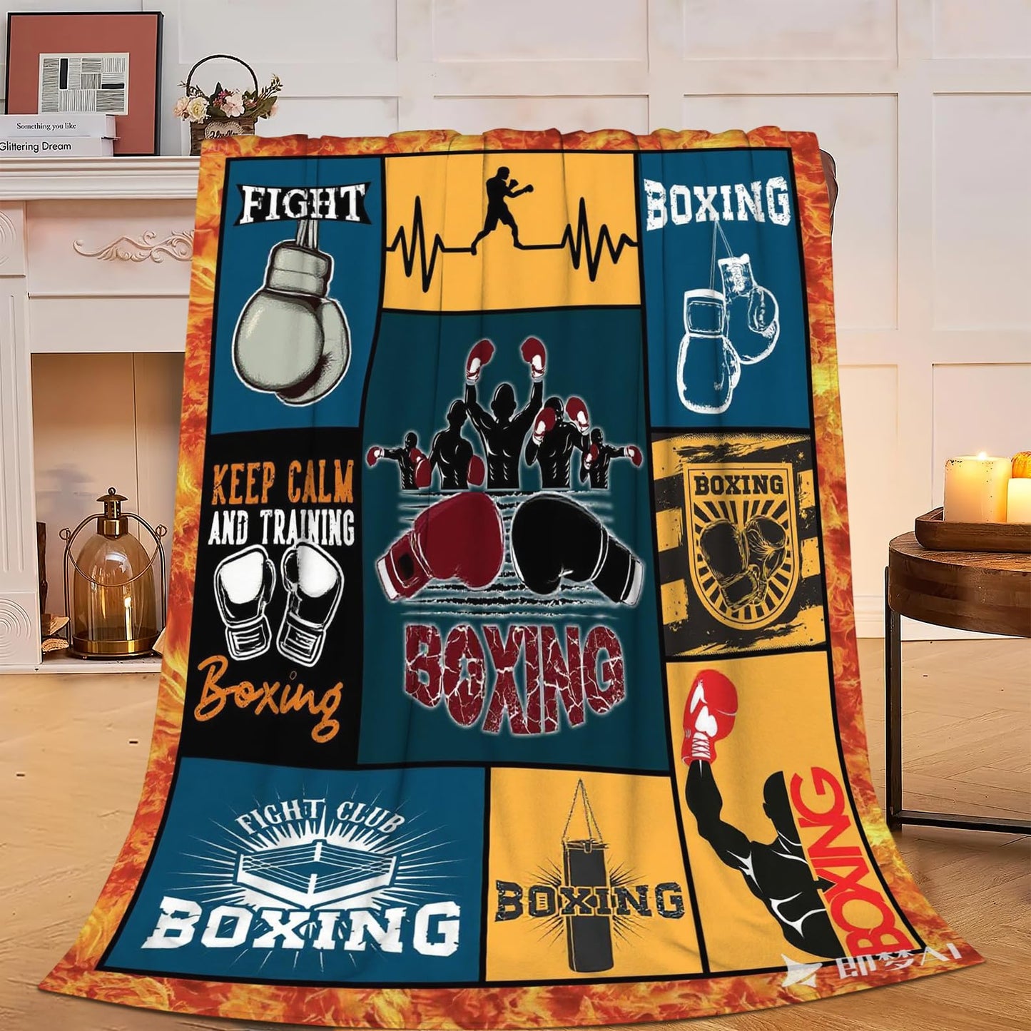 Boxing Blanket Super Soft Warm Boxing Sports Throw Blanket Gift for Men Women Boys Cozy Fluffy Plush Lightweight Flannel Gifts Fleece Blankets for Kids Adults 50"X40"