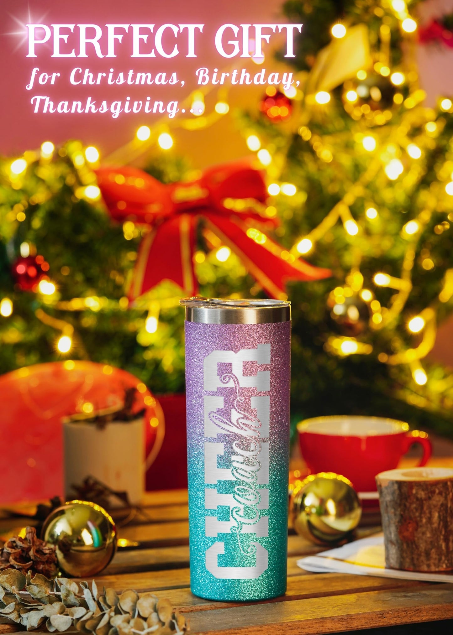 Onebttl Cheer Coach Gifts - 20oz/590ml Stainless Steel Skinny Insulated Tumbler With Straw, Lid - Gift for Cheerleading or Cheerleader Coach, Women, Her, Female
