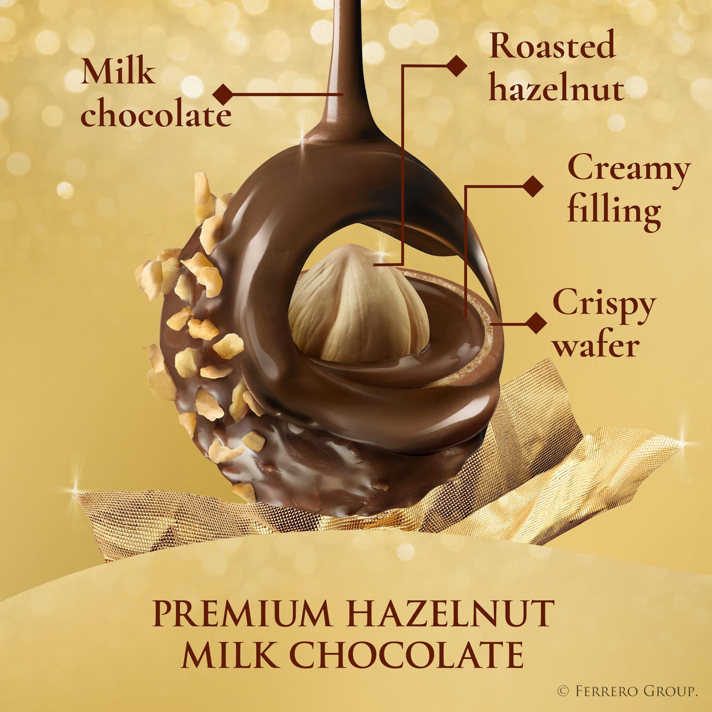 Ferrero Rocher Gourmet Hazelnut Milk Chocolate Gift Box, 24 Individually Wrapped Chocolates, 10.6 oz