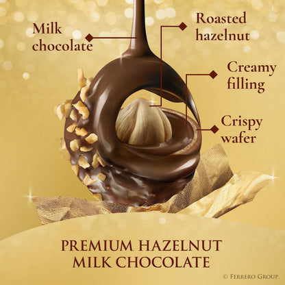 Ferrero Rocher Gourmet Hazelnut Milk Chocolate Gift Box, 24 Individually Wrapped Chocolates, 10.6 oz