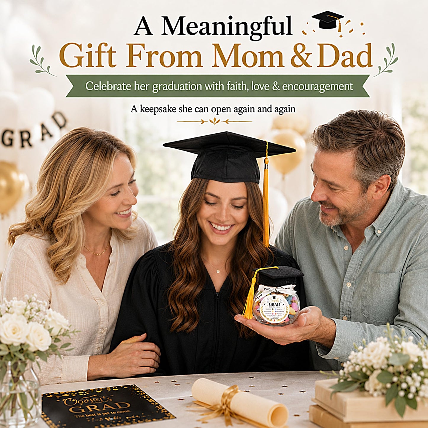 Graduation Bible Verses Jar with Grad Cap and Meaningful Cards, 2026 Graduation Gift for Him Her, Cute Congrats Class Middle High School College Congrats Grad Decor