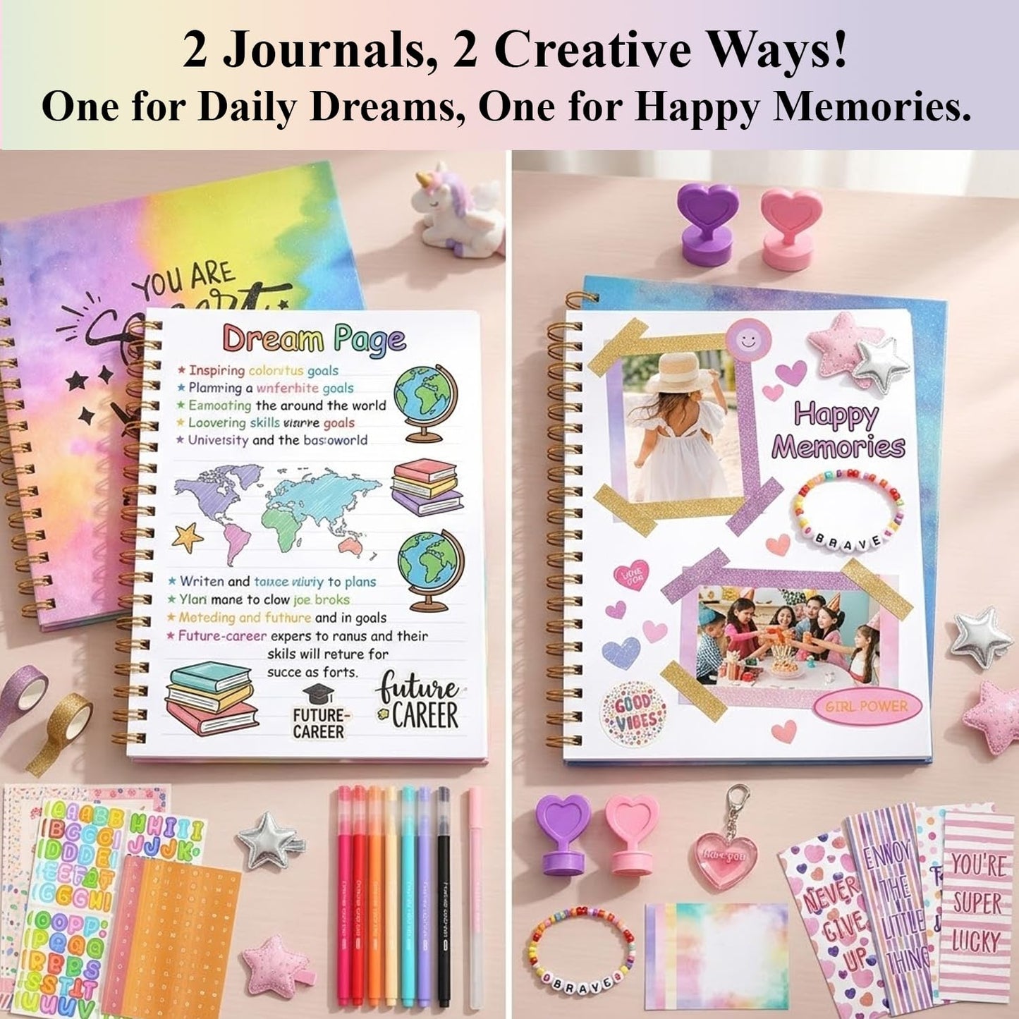 DIY Journal Kit for Girls Ages 8-12, 200+PCS Teen Tween Girl Gifts Trendy Stuff, Party Favors for Kids 8-12, Birthday Gift for Girls.