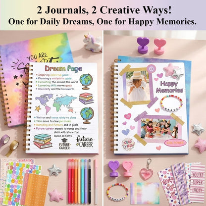 DIY Journal Kit for Girls Ages 8-12, 200+PCS Teen Tween Girl Gifts Trendy Stuff, Party Favors for Kids 8-12, Birthday Gift for Girls.
