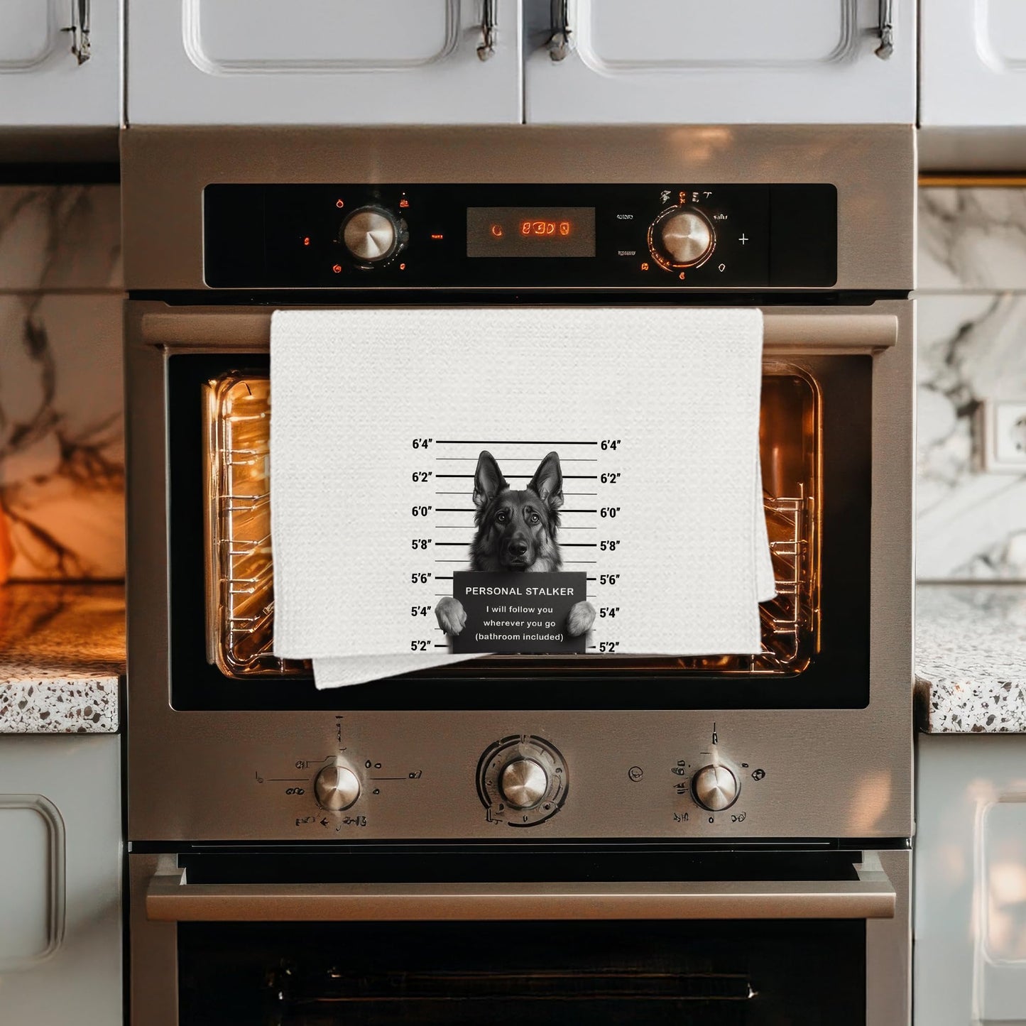 Funny German Shepherd Kitchen Towels, German Shepherd Gifts for Women Men, Black and White Dog Mugshot Decorative Dish Hand Tea Towels for Bathroom Kitchen, 16x24 Inch