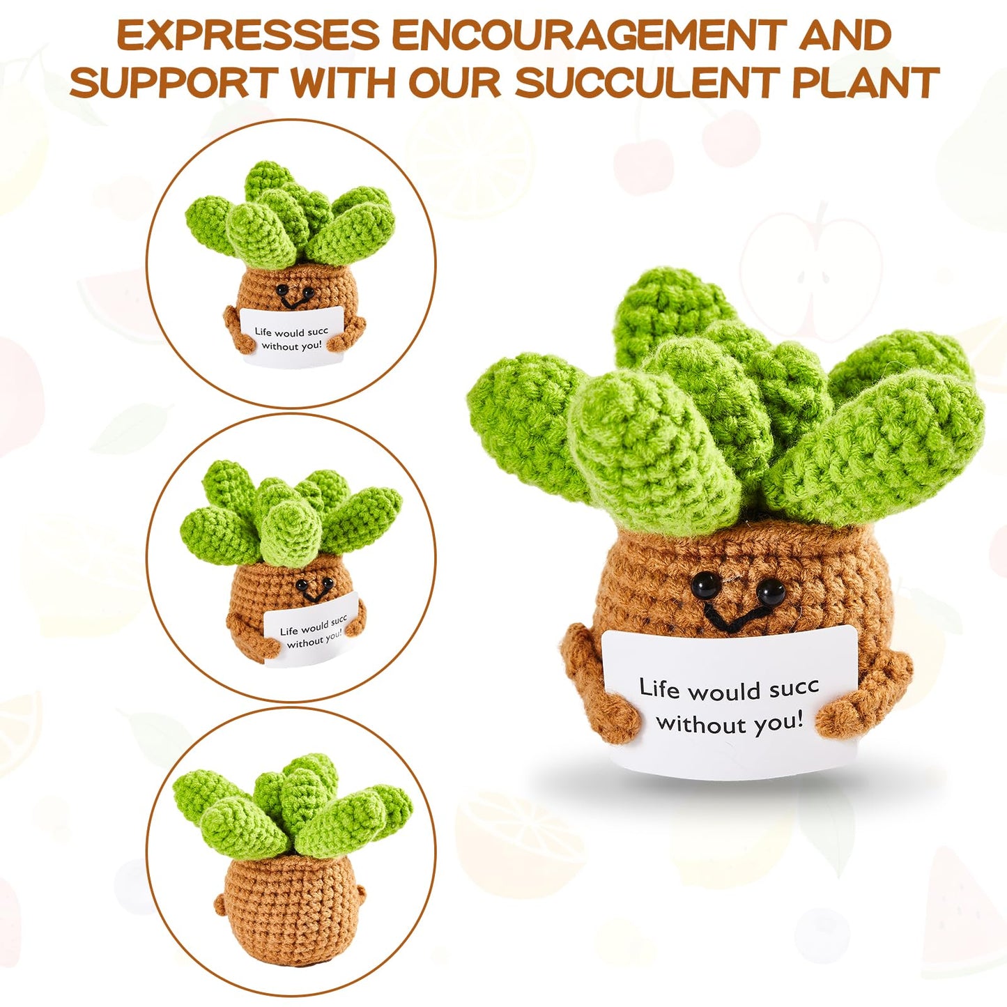 DAFURIET Mini Funny Crochet Succulent, 3 inch Knitted Wool Doll with Card for Cheer Up Gifts and Party Decorations, Cute Wool Crochet Doll for Mother’s Day Easter Birthday Gifts (Succulent Plant)