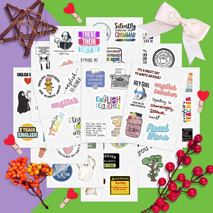 BulbaCraft 100Pcs English Teacher Stickers for Water Bottle and Laptop - English Teacher Party Supplies & Decorations, Waterproof Vinyl Decals, Literature Stickers, Gifts for Women & Men