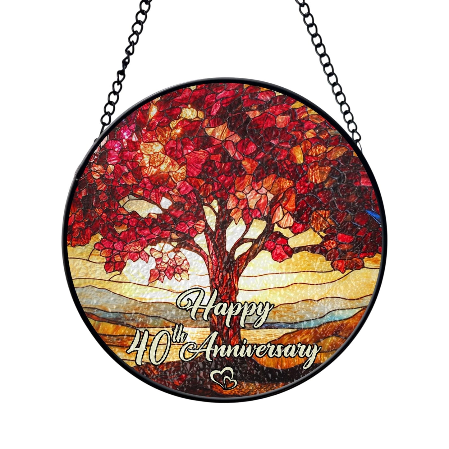 40th Wedding Anniversary Faux Stained Glass Suncatcher, 40 Years Marriage Keepsake Suncatcher, Ruby Wedding for Parents