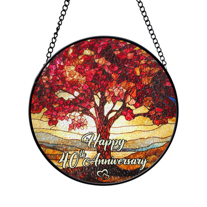 40th Wedding Anniversary Faux Stained Glass Suncatcher, 40 Years Marriage Keepsake Suncatcher, Ruby Wedding for Parents