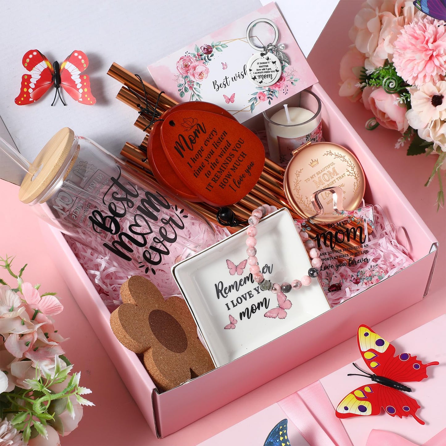 Blosssound Gifts for Mom from Daughter Son Aunt Birthday Gift Box from Niece Nephew Mama Auntie Present Basket Ideas Coffee Glass Cup Mothers Auntie Birthday Presents Basket Set of 11(For Mom)