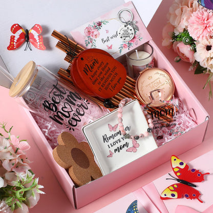 Blosssound Gifts for Mom from Daughter Son Aunt Birthday Gift Box from Niece Nephew Mama Auntie Present Basket Ideas Coffee Glass Cup Mothers Auntie Birthday Presents Basket Set of 11(For Mom)