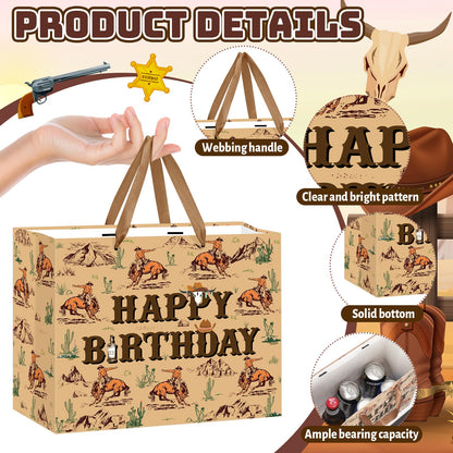 Wauprant Cowboy Birthday Gift Bags,Brown Western Rodeo Cowboy Wrapping Paper Gift Bag with Handles Greeting Card and Paper,Riding Horse Wild West Party Decoration for Men Birthday Western Theme Party