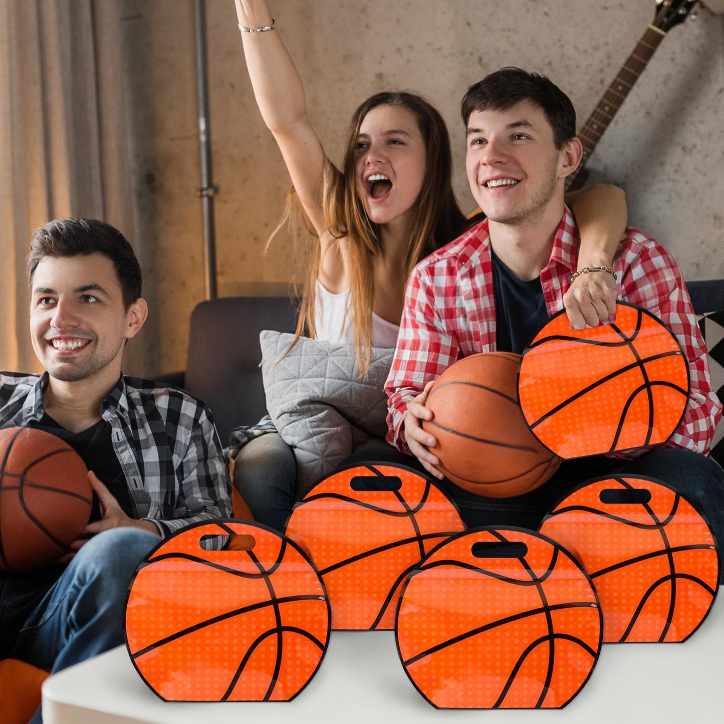Hooqict 25pcs Basketball Goodie Bags with Handles Reusable Sealed Basketball Gift Bags Snack Treat Candy Bag Party Favors for Kids Boys Team Gifts Sports Ball Birthday Party Supplies