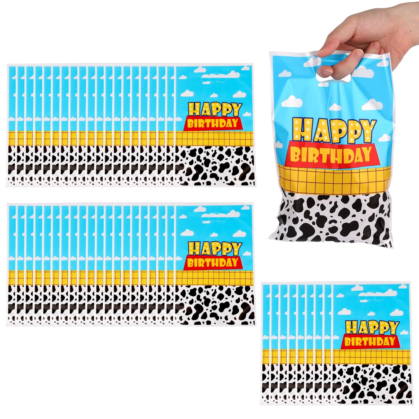 SAVITA 50pcs Cartoon Story Party Favor Bags, 9.84x6.5 Inch Blue Sky White Cloud Cartoon Story Goodie Snack Bags for Kids Birthday Party Supplies Candy & Toy Storage Decoration