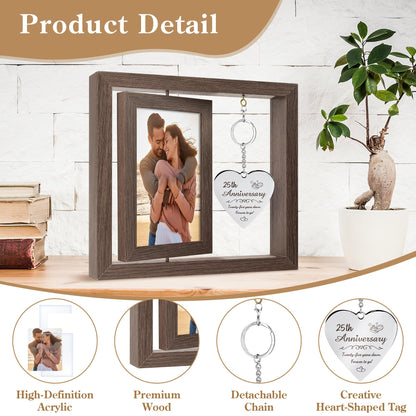 HELORAY 25th Wedding Anniversary Picture Frame Gifts for Couple Unique 25 Silver Anniversary Presents 25 Year Anniversary Decorations Gifts for Husband Wife Friends Parents Her Him