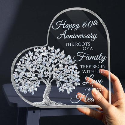 60th Wedding Anniversary Heart Acrylic Plaque, 60th Diamond Wedding Cake Topper Decorations, 60 Years Of Married Gifts For Parents or Grandparents, Tree of Life Anniversary Wedding Gifts for Couples