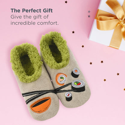 Snoozies Food Slipper Socks for Women, Funny Adult and House Slippers Soft Non-Slip, Sherpa Lining, Indoor Silly Slippers