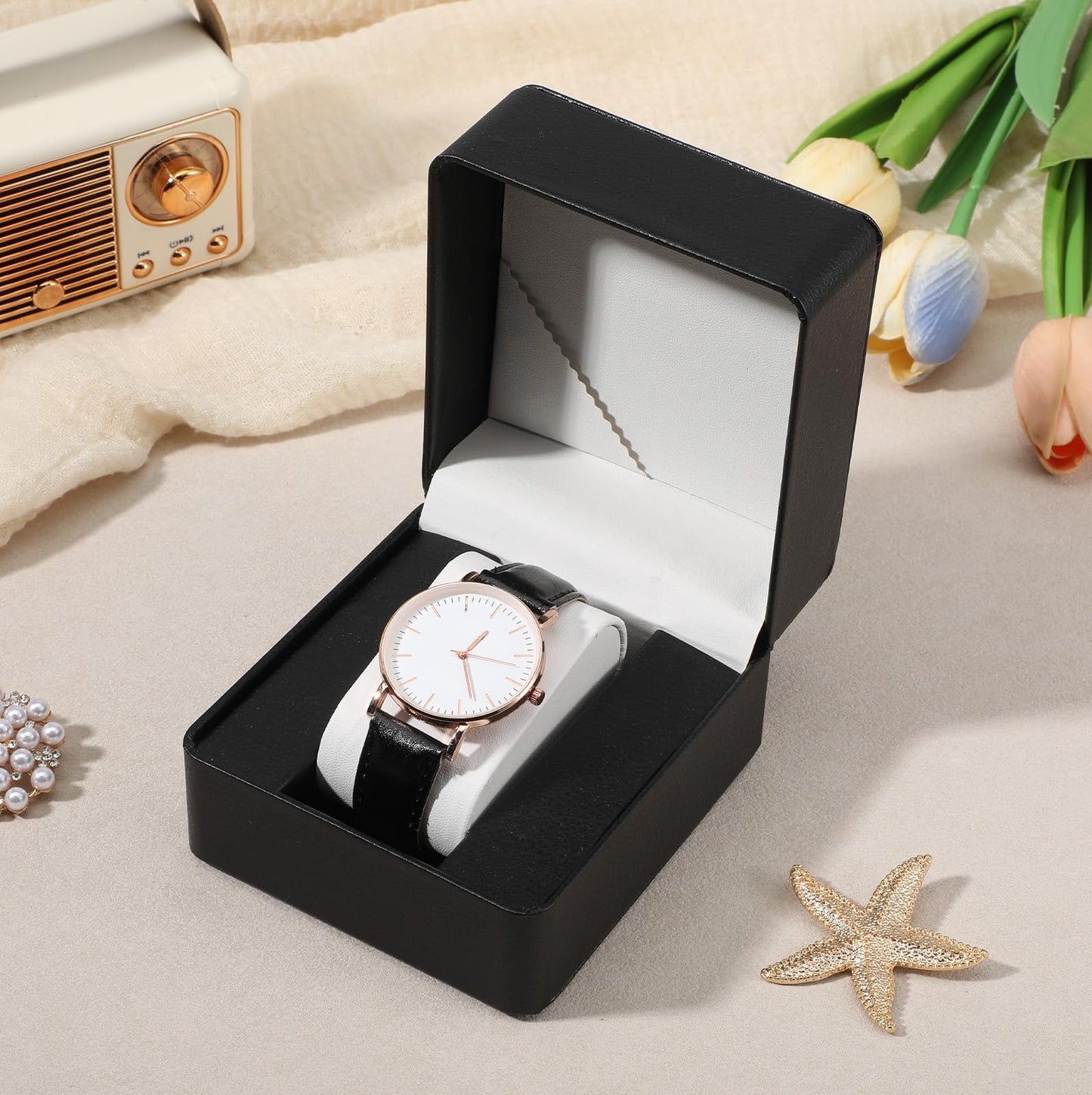 6 Pack PU Leather Single Watch Case Premium Watch Box for Men and Women with Removable Pillow Large Travel Wristwatch Display Storage Organizer Holder Gift Box