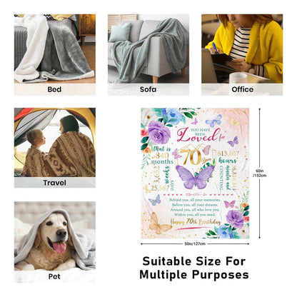 ZWERIVP 70th Birthday Gifts for Women, 70th Women Birthday Ideas, Best 1955 Gifts for 70 Year Old Woman Mom, Happy 70yr Woman Bday, 70 Bday Decorations Throw Blanket 50"X60"