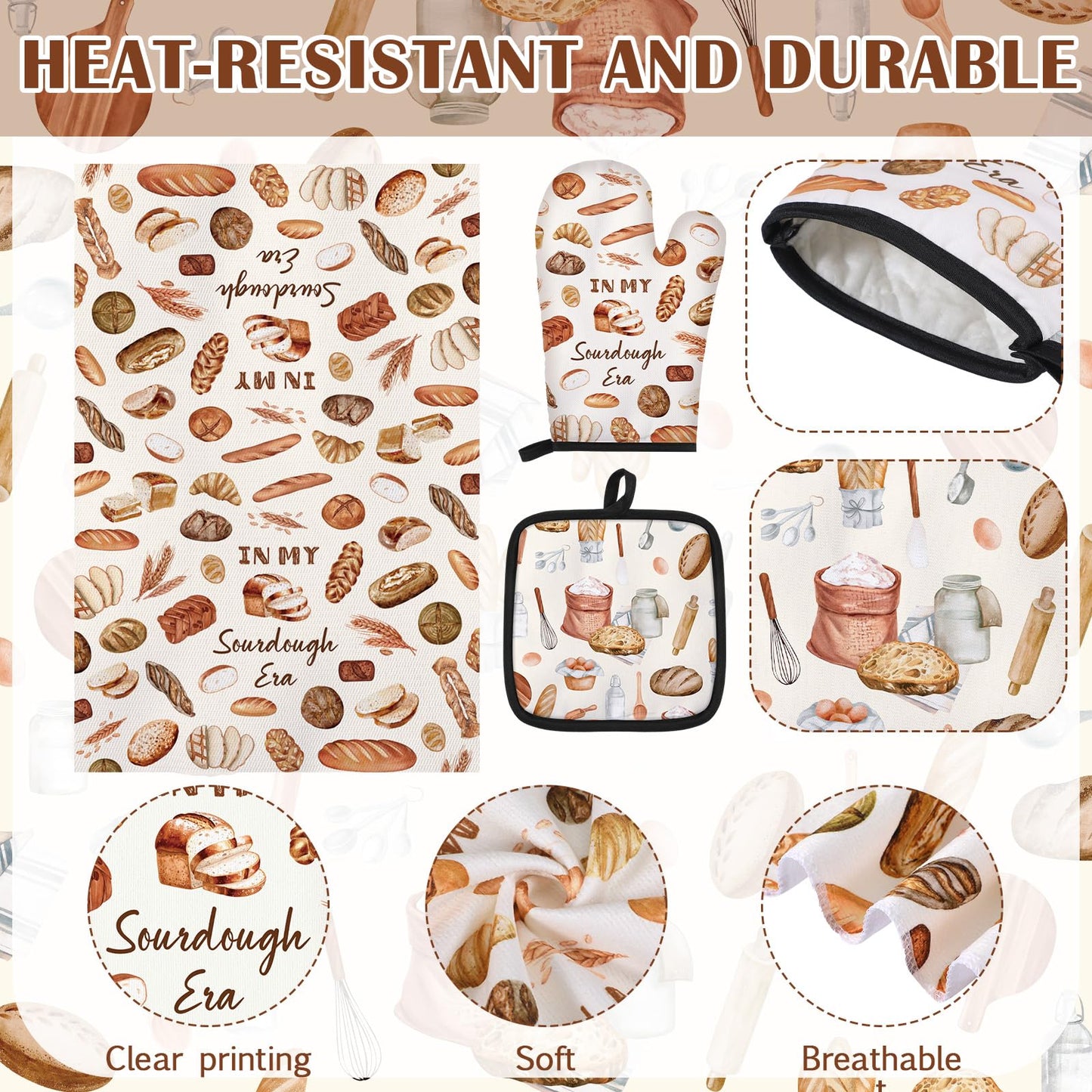 Hahafelt 5 Pcs Sourdough Baking Gifts Include Sourdough Bread Towels Apron Oven Mitt Pot Holder for Baker Bread Mom Sister Wife Aunt Lover