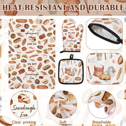Hahafelt 5 Pcs Sourdough Baking Gifts Include Sourdough Bread Towels Apron Oven Mitt Pot Holder for Baker Bread Mom Sister Wife Aunt Lover