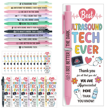 Gueevin 36 Sets Sonographer Gifts Set 12 Designs Ultrasound Themed Pen with Matching Themed Thank You Cards for Ultrasound Tech Week Sonography Student Graduation Radiology Nurse Appreciation