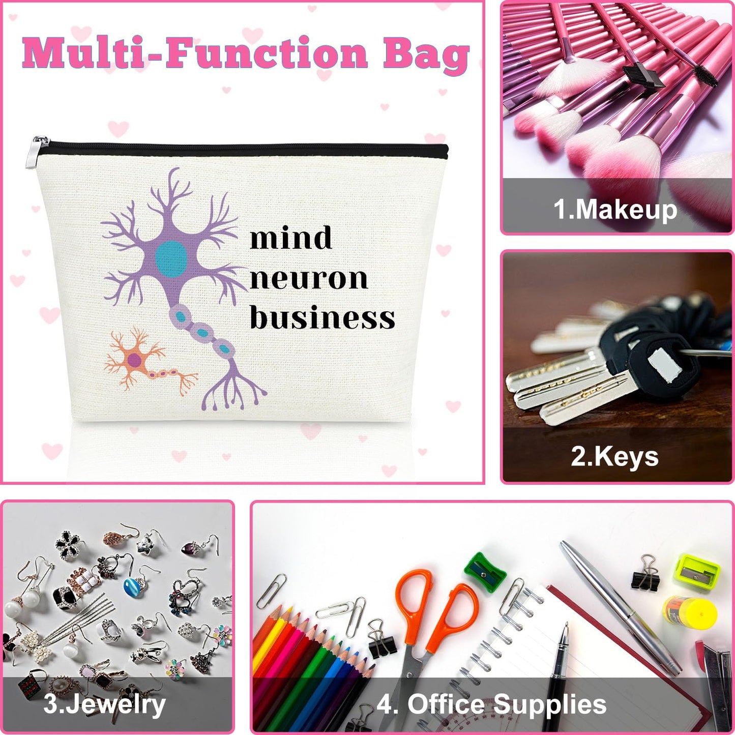 Mxrymvu Neuroscience Gifts for Women Makeup Bag Neurology Nurse Travel Bag Funny Medical Student Cosmetic Bag Best Doctor Gifts for Women Pharmacists Mind Neuron Business