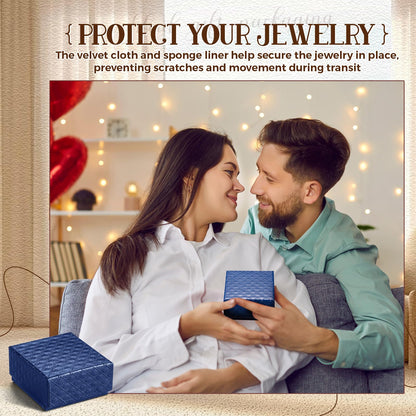 Landical 100 Pcs Jewelry Ring Gift Box 2'' x 2'' x 1'' Small Cardboard Earring Ring Gift Box with Velvet and Sponge Liner Pendant Case Bulk for Necklace Bracelet Earring Display Wedding(Dark Blue)