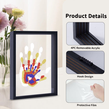 CHERRY CHEERS Family Handprint Kit, DIY Craft Keepsake Wooden Frame, Endless Gift Set, Non-Toxic Paints, Transparent Sheets (Black)