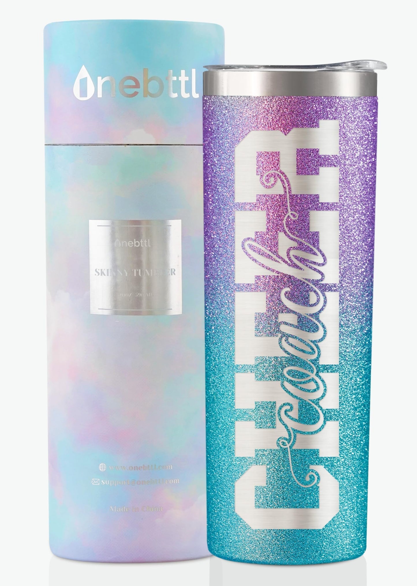 Onebttl Cheer Coach Gifts - 20oz/590ml Stainless Steel Skinny Insulated Tumbler With Straw, Lid - Gift for Cheerleading or Cheerleader Coach, Women, Her, Female