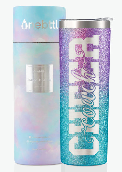 Onebttl Cheer Coach Gifts - 20oz/590ml Stainless Steel Skinny Insulated Tumbler With Straw, Lid - Gift for Cheerleading or Cheerleader Coach, Women, Her, Female