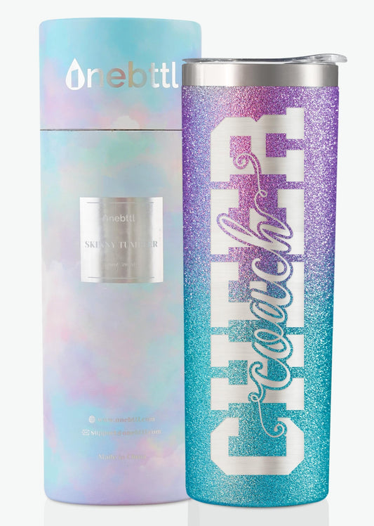 Onebttl Cheer Coach Gifts - 20oz/590ml Stainless Steel Skinny Insulated Tumbler With Straw, Lid - Gift for Cheerleading or Cheerleader Coach, Women, Her, Female
