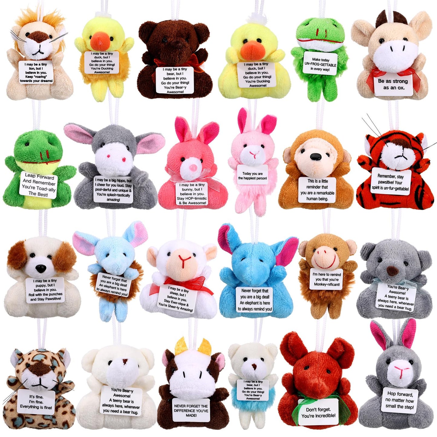 24 Pcs Easter Motivational Mini Plush Animal Keychains, Inspirational Animal Keychain with Quote Sign, Encouragement Positive Gifts for Easter Parties Goody Bags Colleague Staff