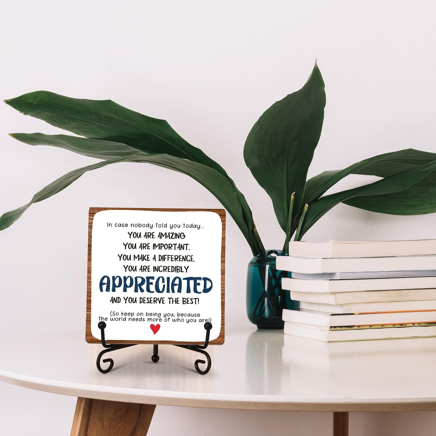 Inspirational Gifts for Women Men, Desk Decor for Friend Coworker Employee, Motivational Wood Plaque With Metal Stand, Rustic Decorations for Home Office(C16)
