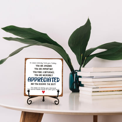 Inspirational Gifts for Women Men, Desk Decor for Friend Coworker Employee, Motivational Wood Plaque With Metal Stand, Rustic Decorations for Home Office(C16)