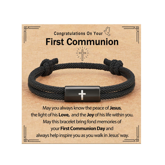 Confirmation First Communion Baptism Gifts for Boys, Cross Bracelet for Son GrandSon Nephew Brother Christian Religious Jewelry Gifts