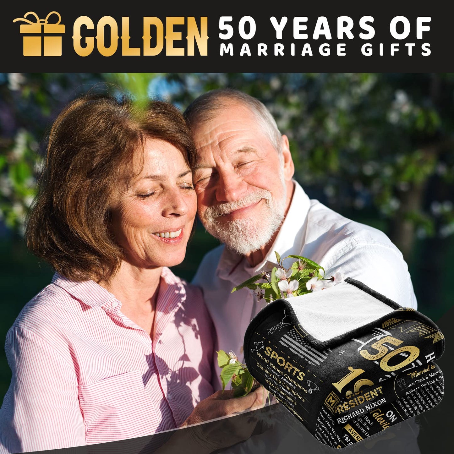 50th Anniversary Wedding Blanket Gifts Gift for 50th Wedding Anniversary Golden 50 Years of Marriage Gifts for Couple Wife Husband Dad Mom Parents Back in 1976 Blanket 60Lx50W