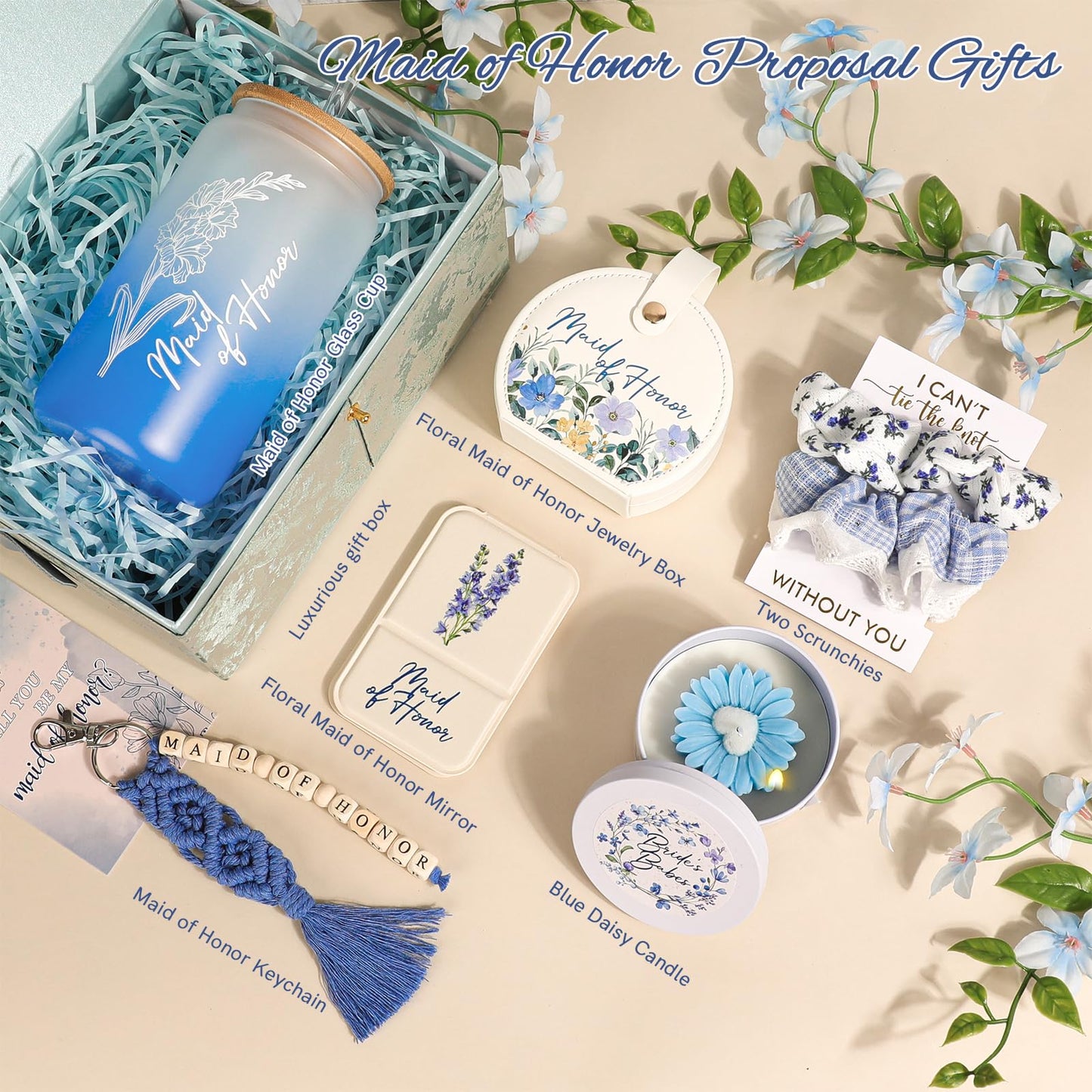 Maid of Honor Proposal Gifts,Wedding Bachelorette Party Will You Be My Maid of Honor Glass Cup Candle Jewelry Box Gift Set