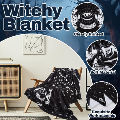 7 Pcs Witchy Gifts for Women Gothic Ouija Blanket Astrology Witch Canvas Tote Bag Makeup Bag Glass Cup Necklace Witchy Stuff Spooky Favors Gothic Gifts for Women