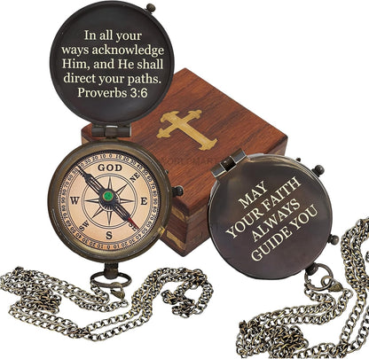 Baptism Gifts for Boys - Engraved Working Handmade Compass with Scripture - Religious, Christian, Catholic, Christening, First Communion, Confirmation Gifts for Teenage Boys and Men