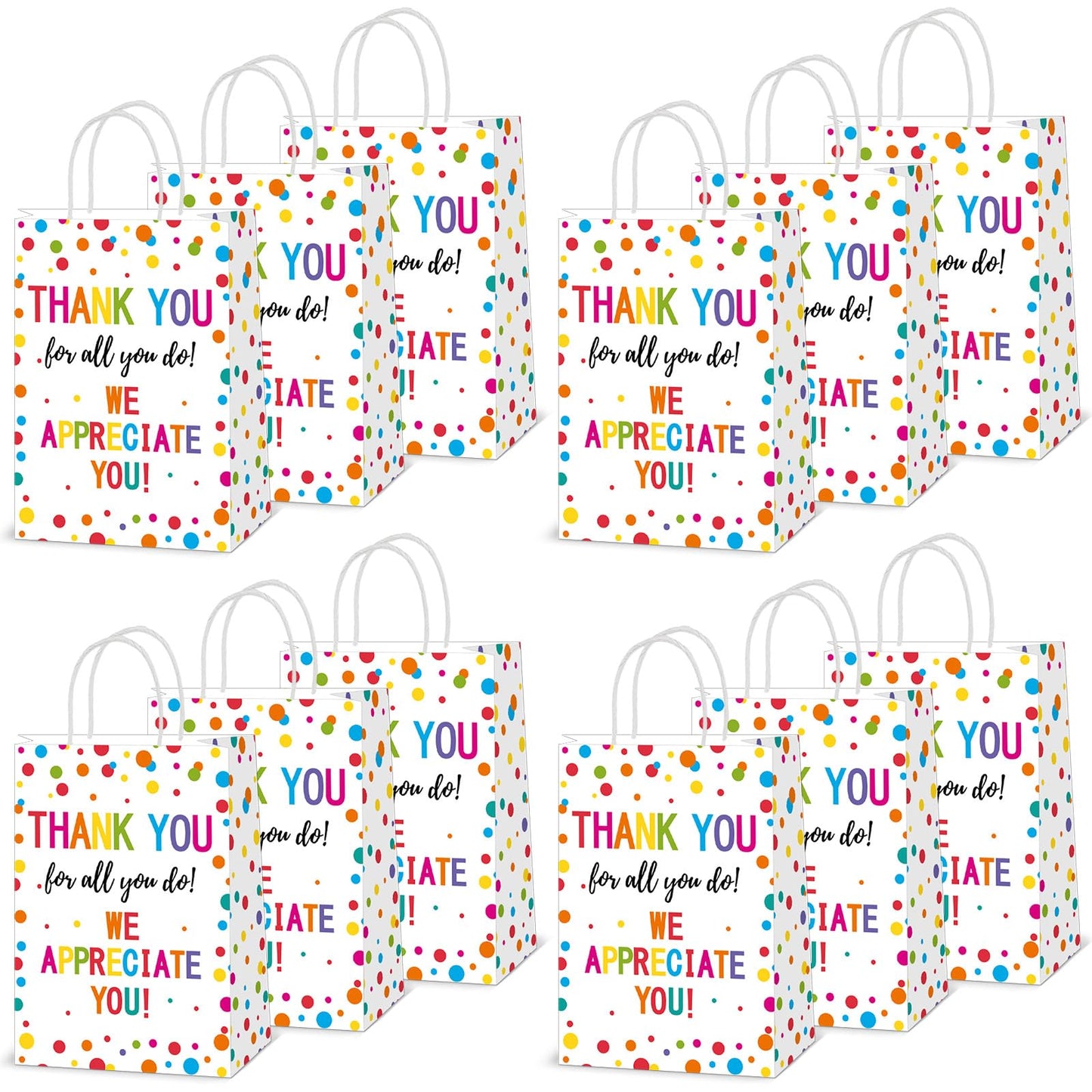 Oitnlaughter 12 Pcs We Appreciate You Paper Gift Bags Thank You for All You Do Goodie Bag Be Thankful to Teacher Doctor Staff Treat Bag Decoration for Thank You Party Favors Supplies 8 x 6 x 3inch