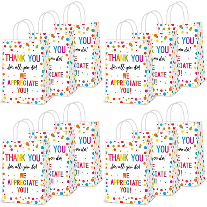 Oitnlaughter 12 Pcs We Appreciate You Paper Gift Bags Thank You for All You Do Goodie Bag Be Thankful to Teacher Doctor Staff Treat Bag Decoration for Thank You Party Favors Supplies 8 x 6 x 3inch