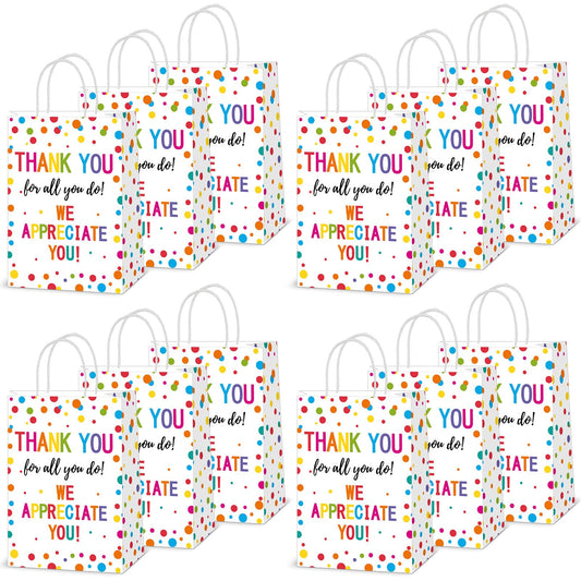 Oitnlaughter 12 Pcs We Appreciate You Paper Gift Bags Thank You for All You Do Goodie Bag Be Thankful to Teacher Doctor Staff Treat Bag Decoration for Thank You Party Favors Supplies 8 x 6 x 3inch