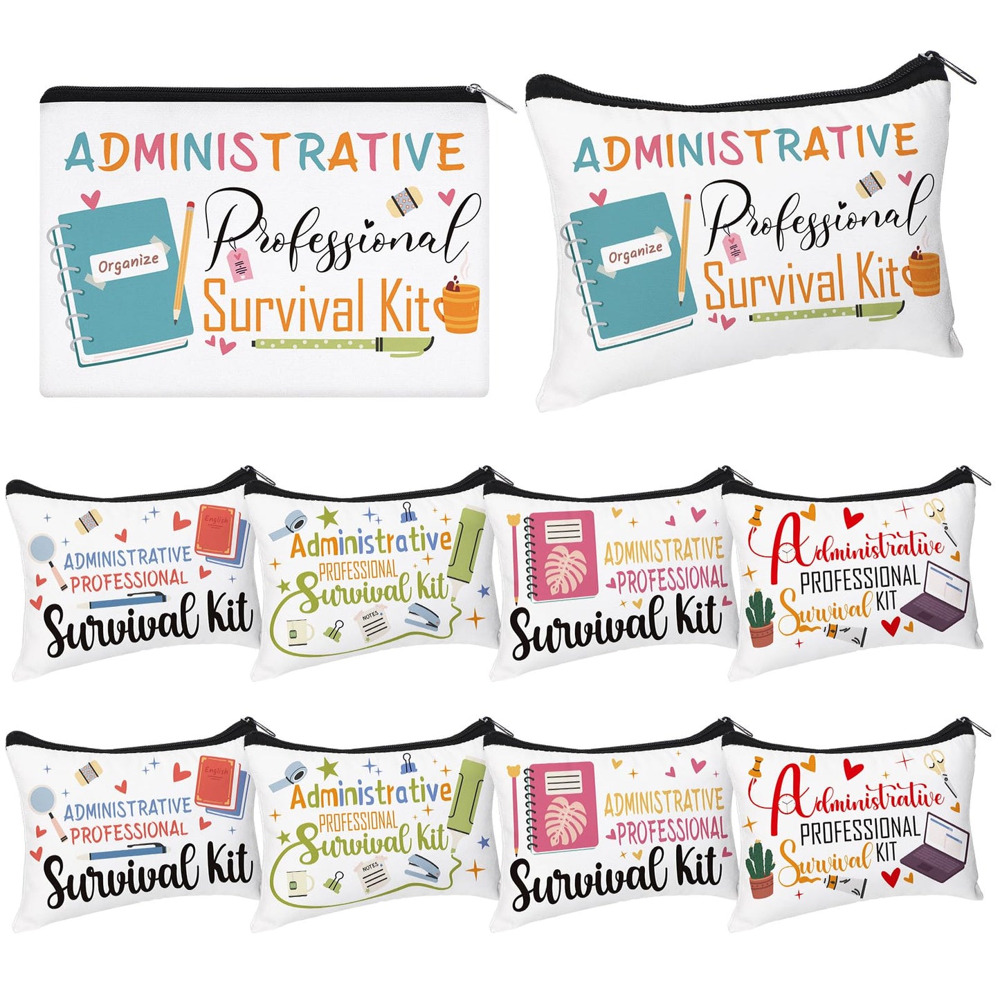 10 Pcs Administrative Professionals Day Gifts Cosmetic Bag Bulk Admin Assistant Survival Kit Secretary Appreciate Gift Bulk Makeup Bag for Admin Squad Employee Coworker Supplies