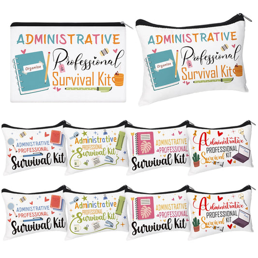 10 Pcs Administrative Professionals Day Gifts Cosmetic Bag Bulk Admin Assistant Survival Kit Secretary Appreciate Gift Bulk Makeup Bag for Admin Squad Employee Coworker Supplies