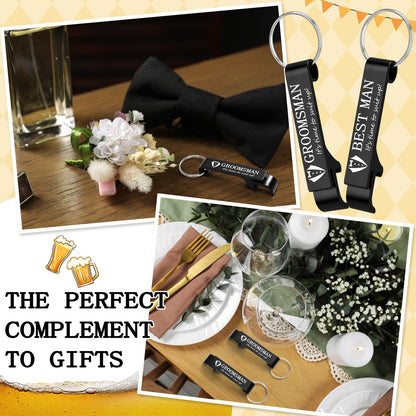 Jingmore 10 Pcs Groomsmen Bottle Opener Keychain Groomsmen Proposal Gift Aluminum Wine Beer Opener Wedding Favors Bulks Include 9 Groomsman and 1 Best Man Gift for Wedding Bachelor Party(Black)