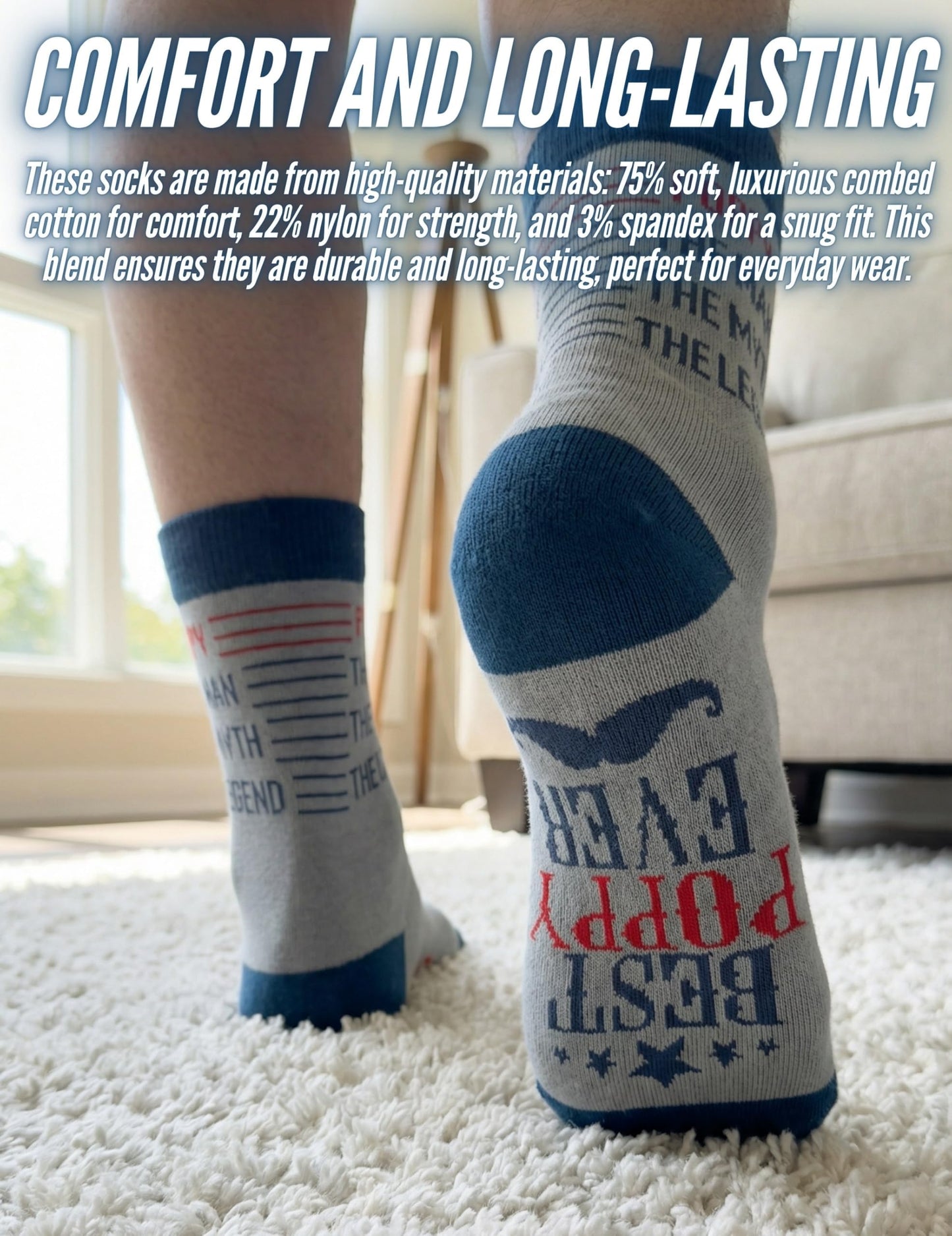 InnoBeta Fathers Day Poppy Gifts Socks, Poppy Gifts for Grandpa, One Size Crew Socks